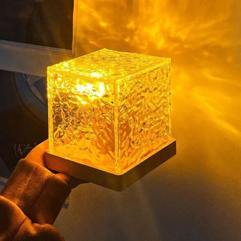 Modern textured glass cube night light emitting warm yellow glow, ideal home essential decor
