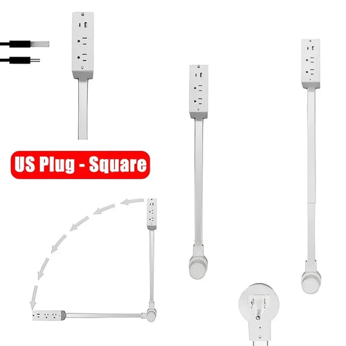 Adjustable US plug power strip with three outlets, white, home essential extension cord