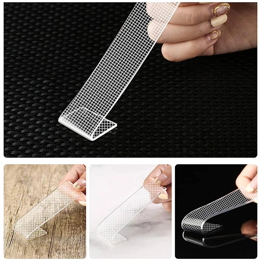 Transparent adhesive mesh strip for home cleaning, anti-slip and dustproof table protector.