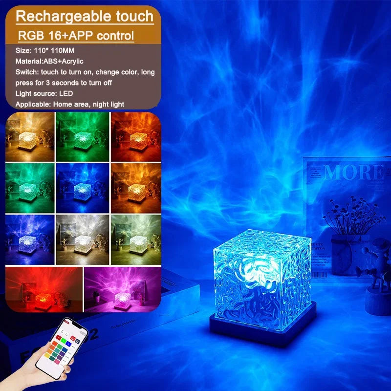Rechargeable RGB cube night light with touch and app control, color-changing LED home decor.