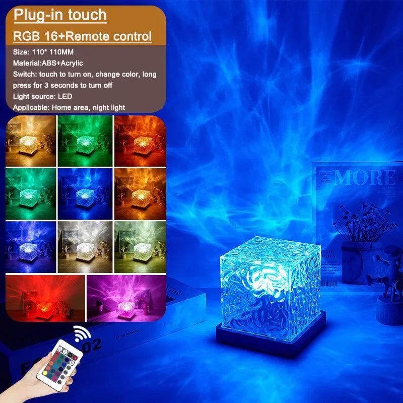 RGB crystal cube night light with remote control, color-changing LED for home decor