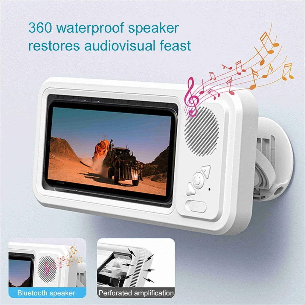 Waterproof Bluetooth wall-mounted speaker with screen, perforated amplification, white design
