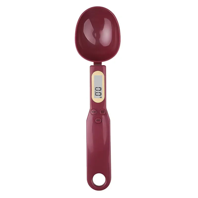 Red digital measuring spoon with LCD display for kitchen and home essentials