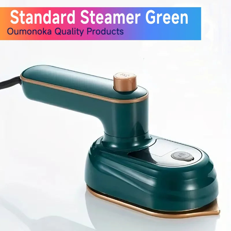 Green electric handheld garment steamer for home cleaning and wrinkle removal