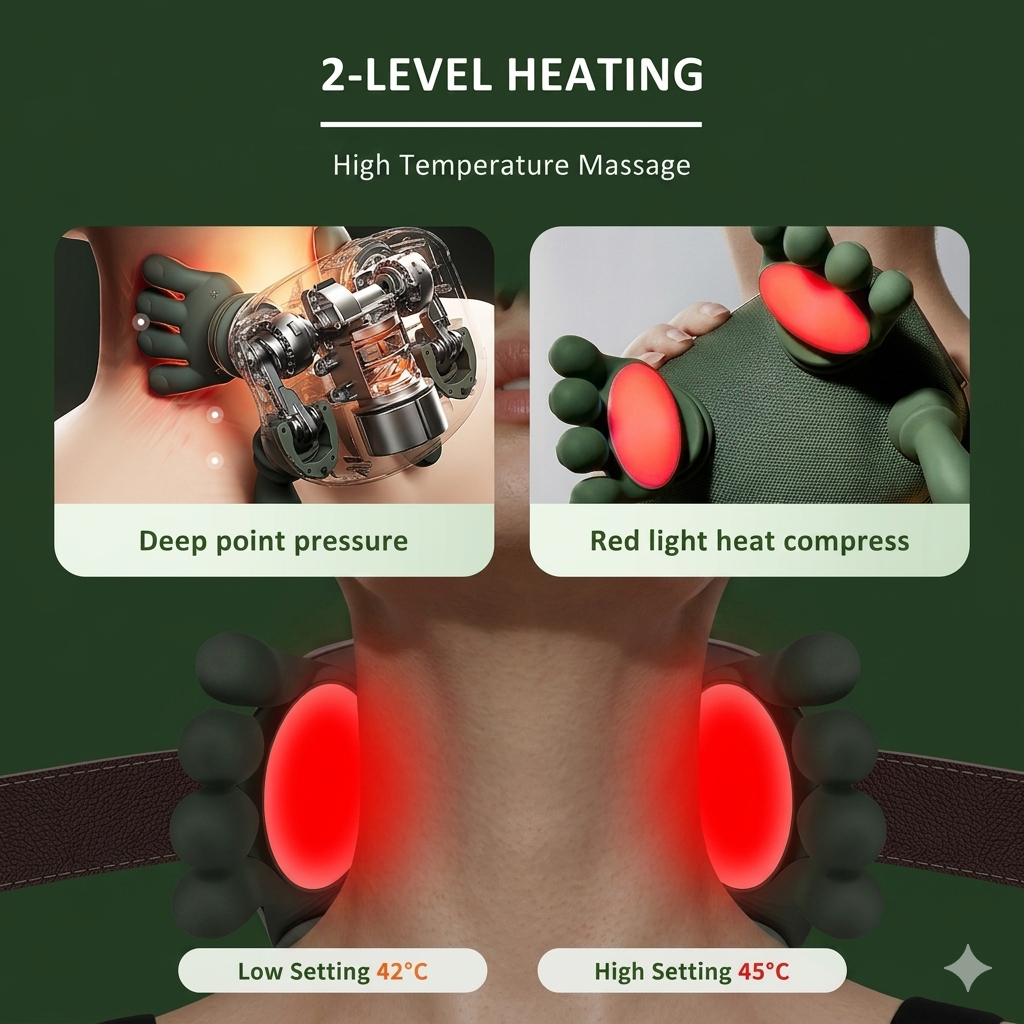 4D Deep Tissue Kneading Neck & Shoulder Massager Heated Hot Compress Shiatsu Massager 3-Mode Back Massager for Muscle Relaxation